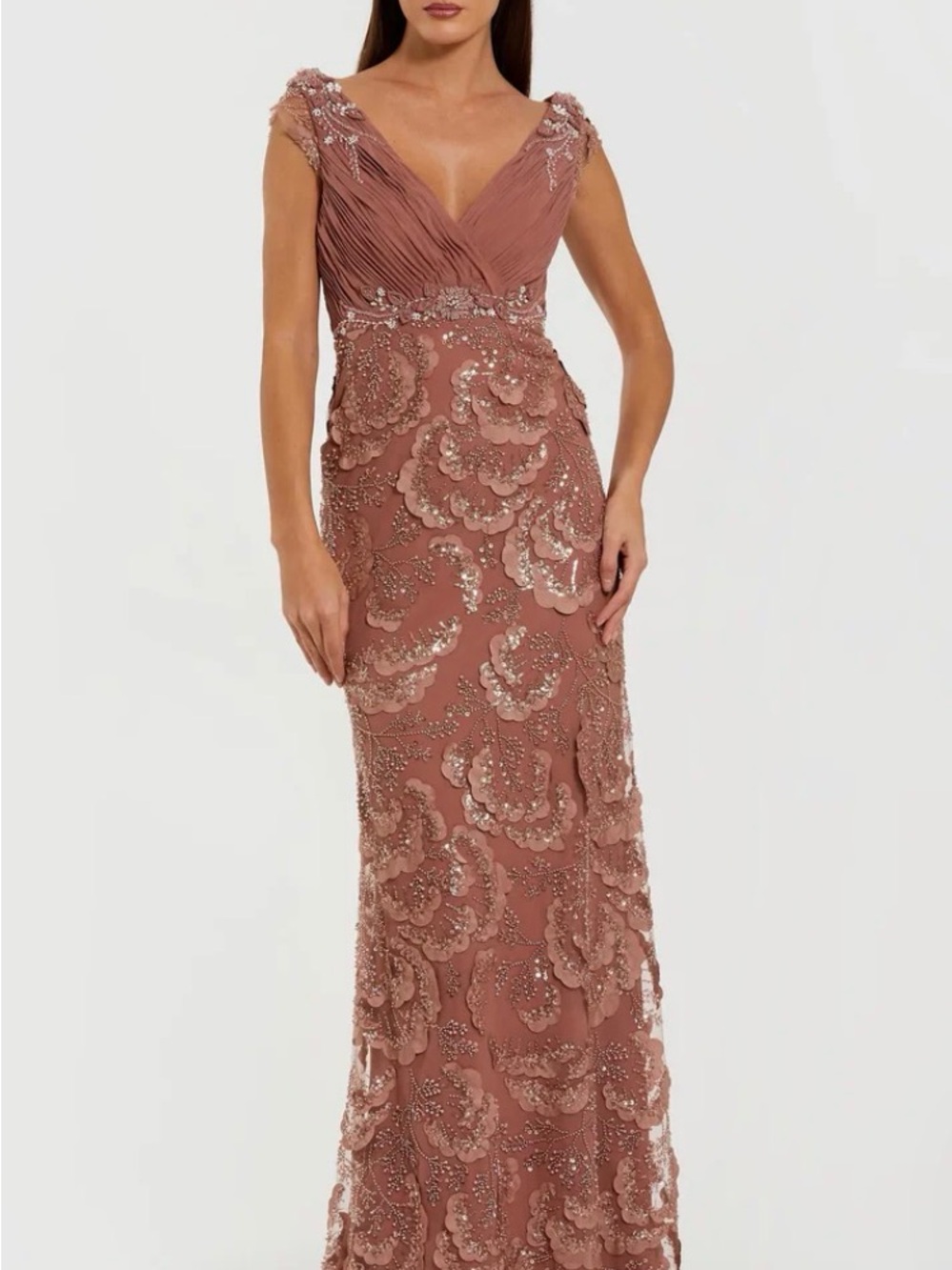 ✨NWT✨Stunning Never Worn Mac Duggal Pink Floral Beaded Chiffon V-Neck Gown - Picture 5 of 7